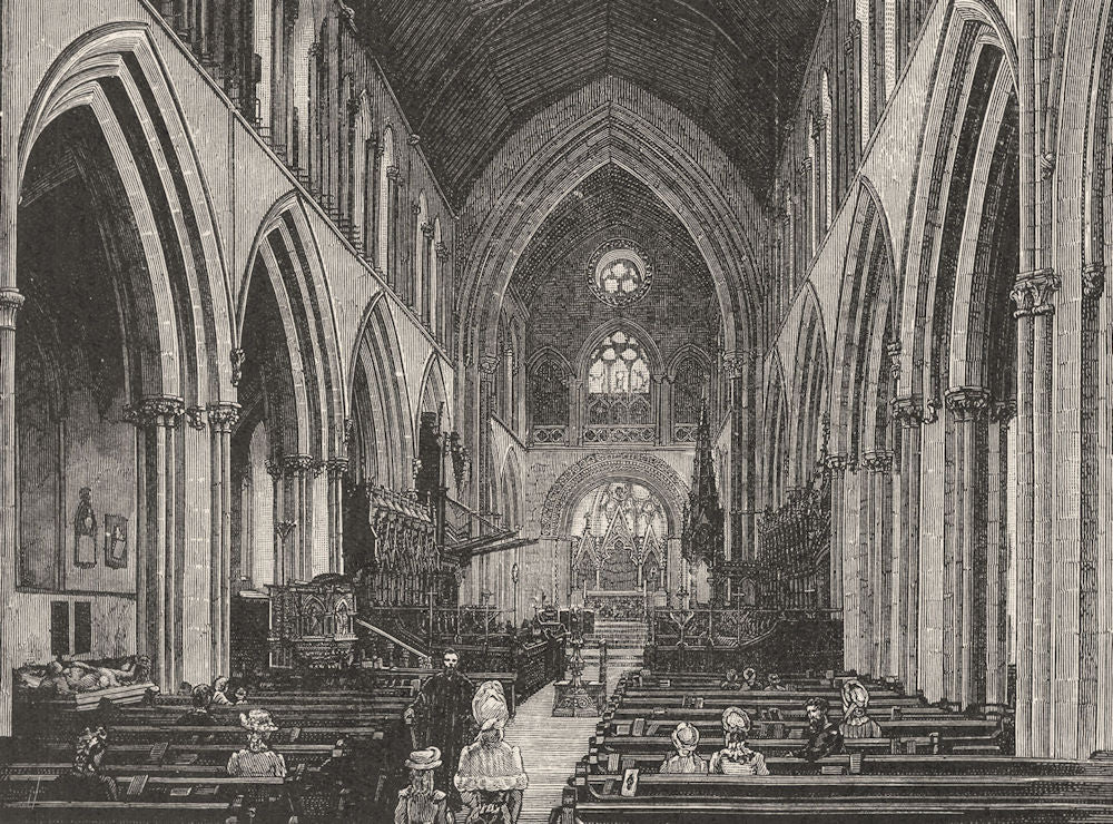 WALES. Llandaff Cathedral. The Nave and Choir 1901 old antique print picture